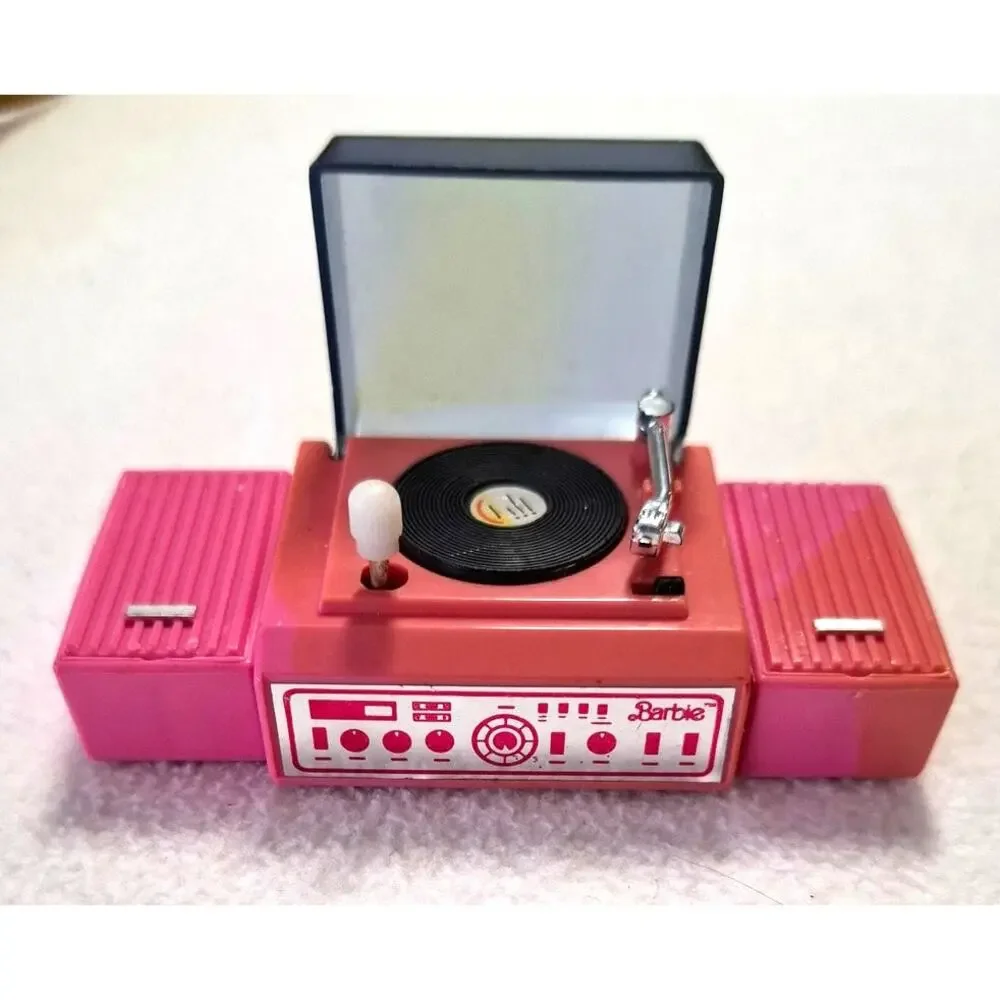 Vtg 80s Mattel Barbie Action Accents Wind Up Miniature Record Player Speaker Toy